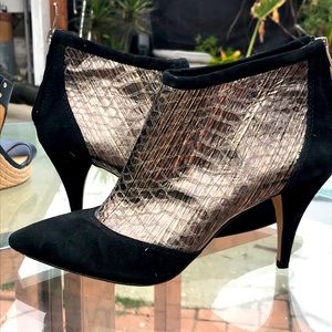 Vince Camuto Snake-Skinned Black Velvet Booties